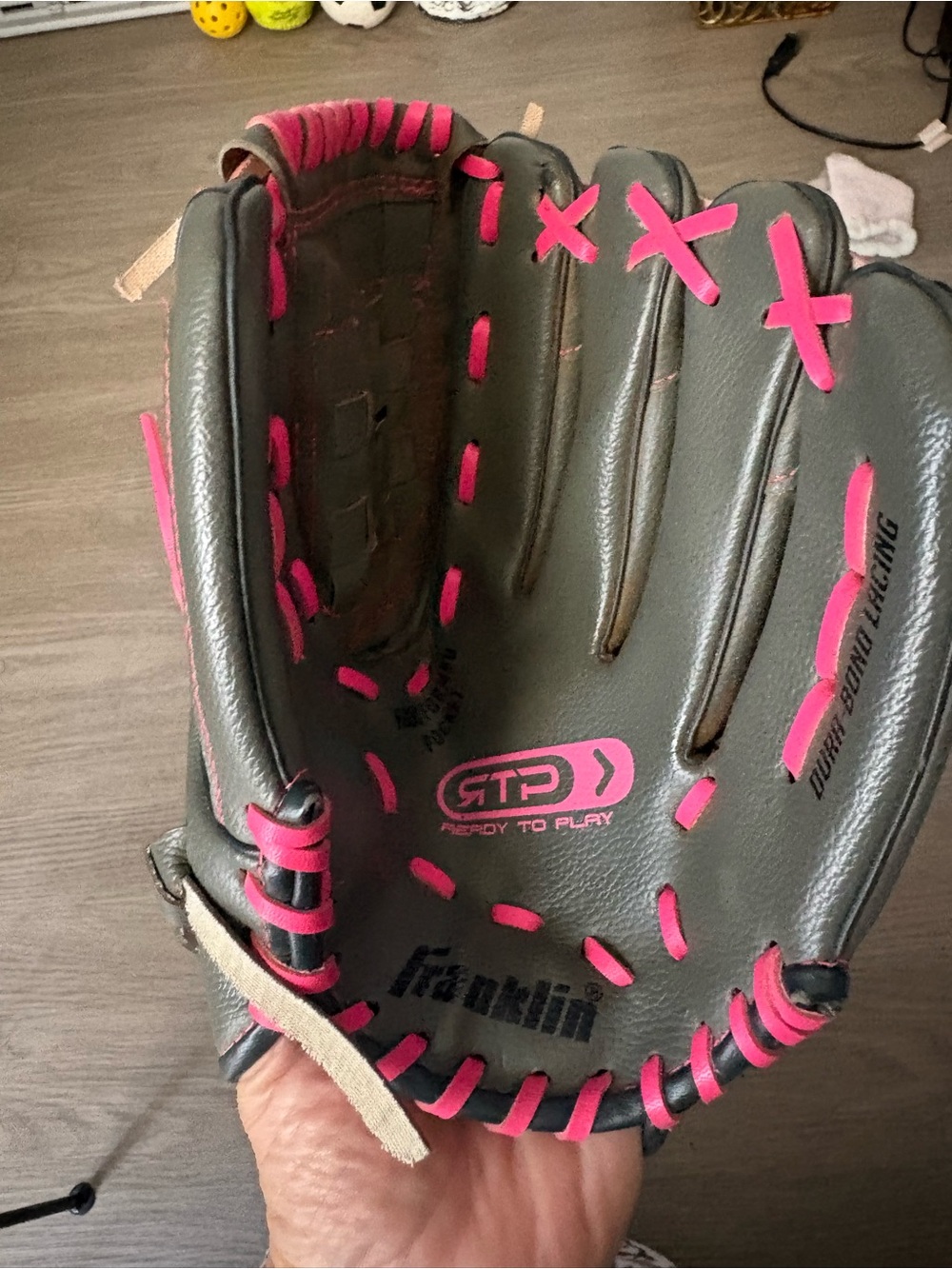 Franklin Kids Pink-Accent Gray Baseball Glove - Ready To Play